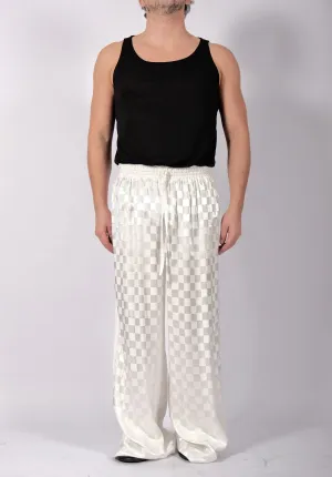 White Checkered Wide Leg Trousers