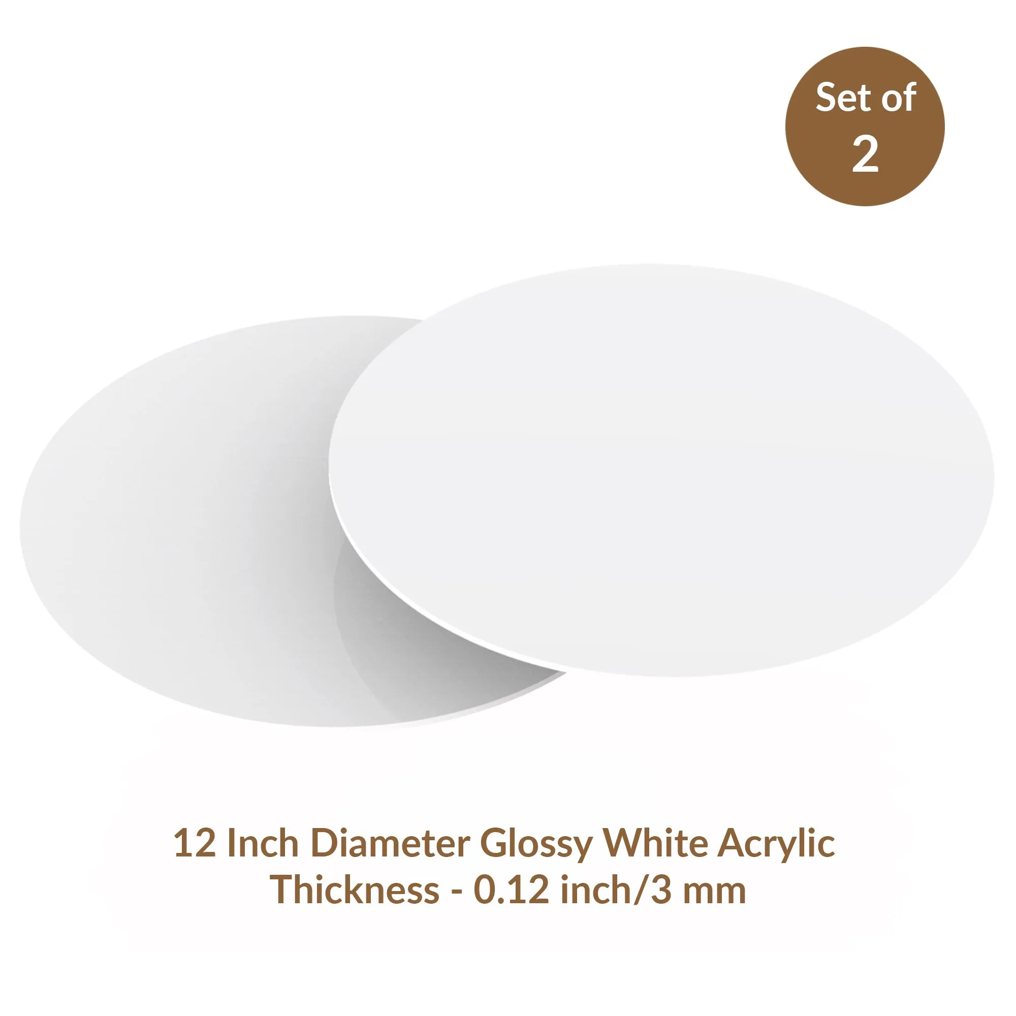 White Glossy Acrylic Round Disk Set of 2-1/8 or 0.12" thick for Cake Serving and Reusable Cake Board