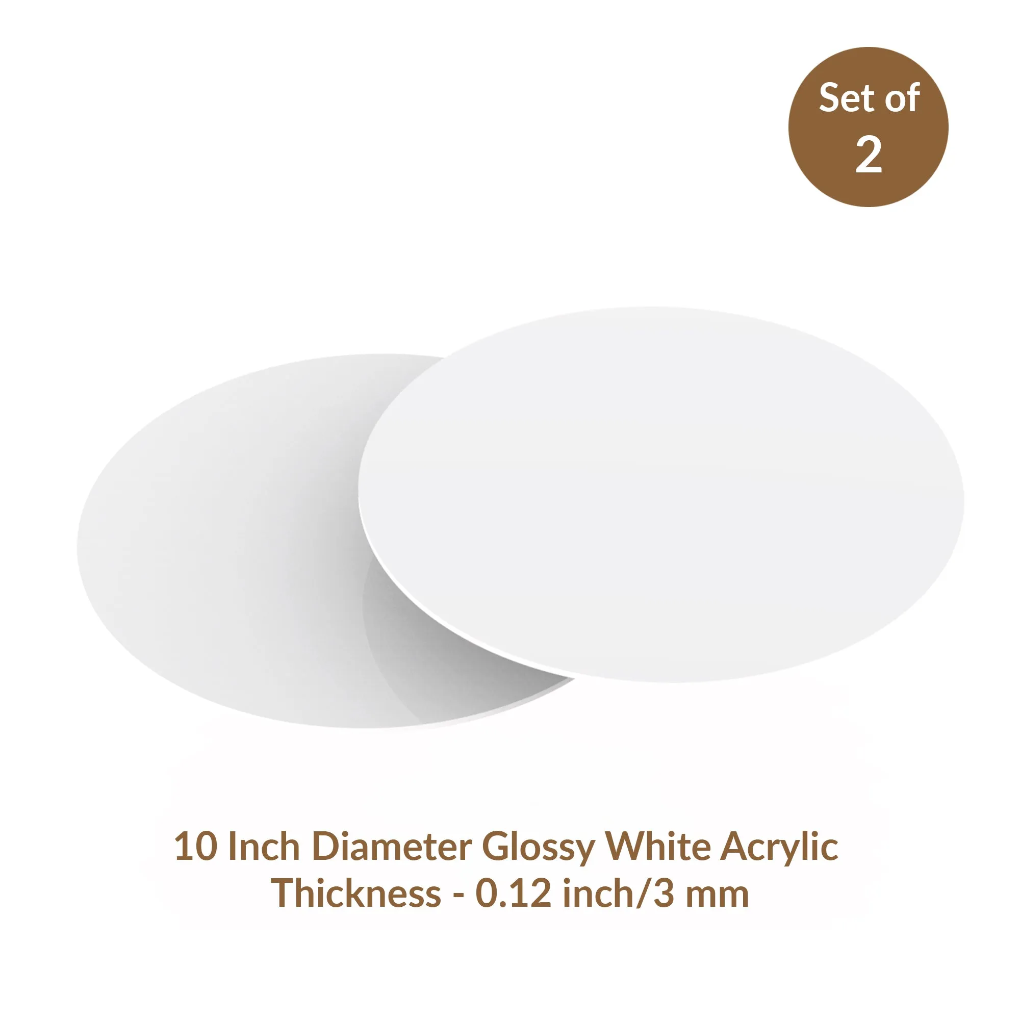 White Glossy Acrylic Round Disk Set of 2-1/8 or 0.12" thick for Cake Serving and Reusable Cake Board