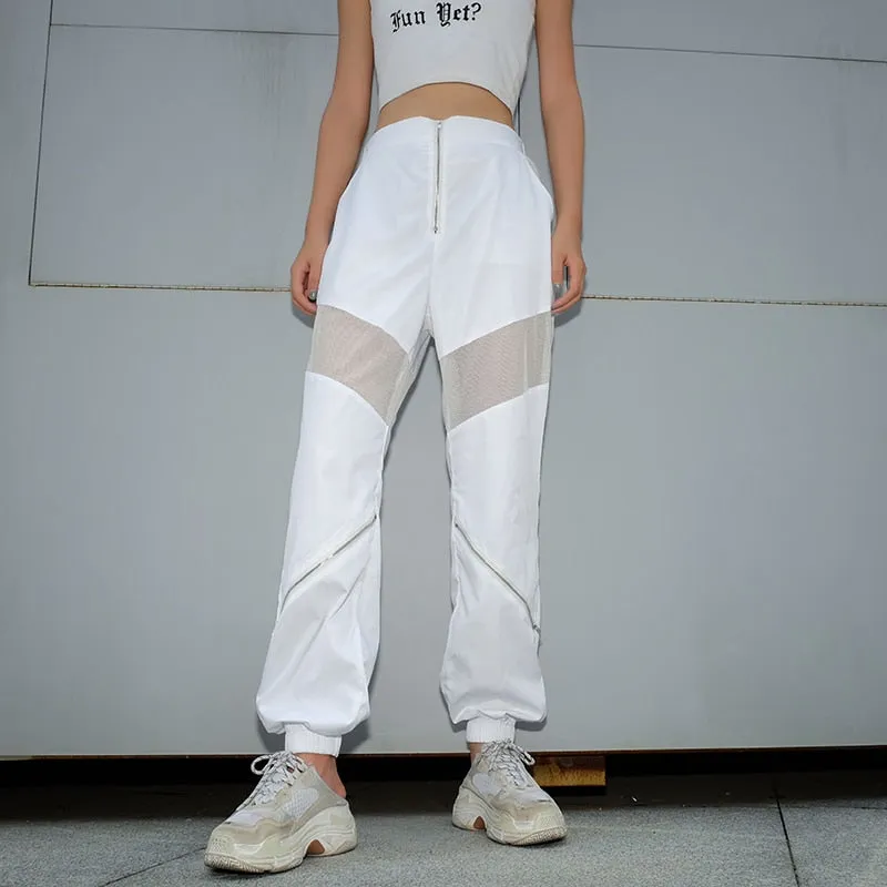 White Pants Elastic High Waist Trousers