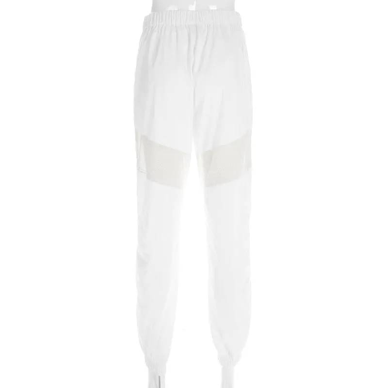 White Pants Elastic High Waist Trousers