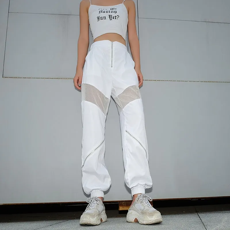 White Pants Elastic High Waist Trousers
