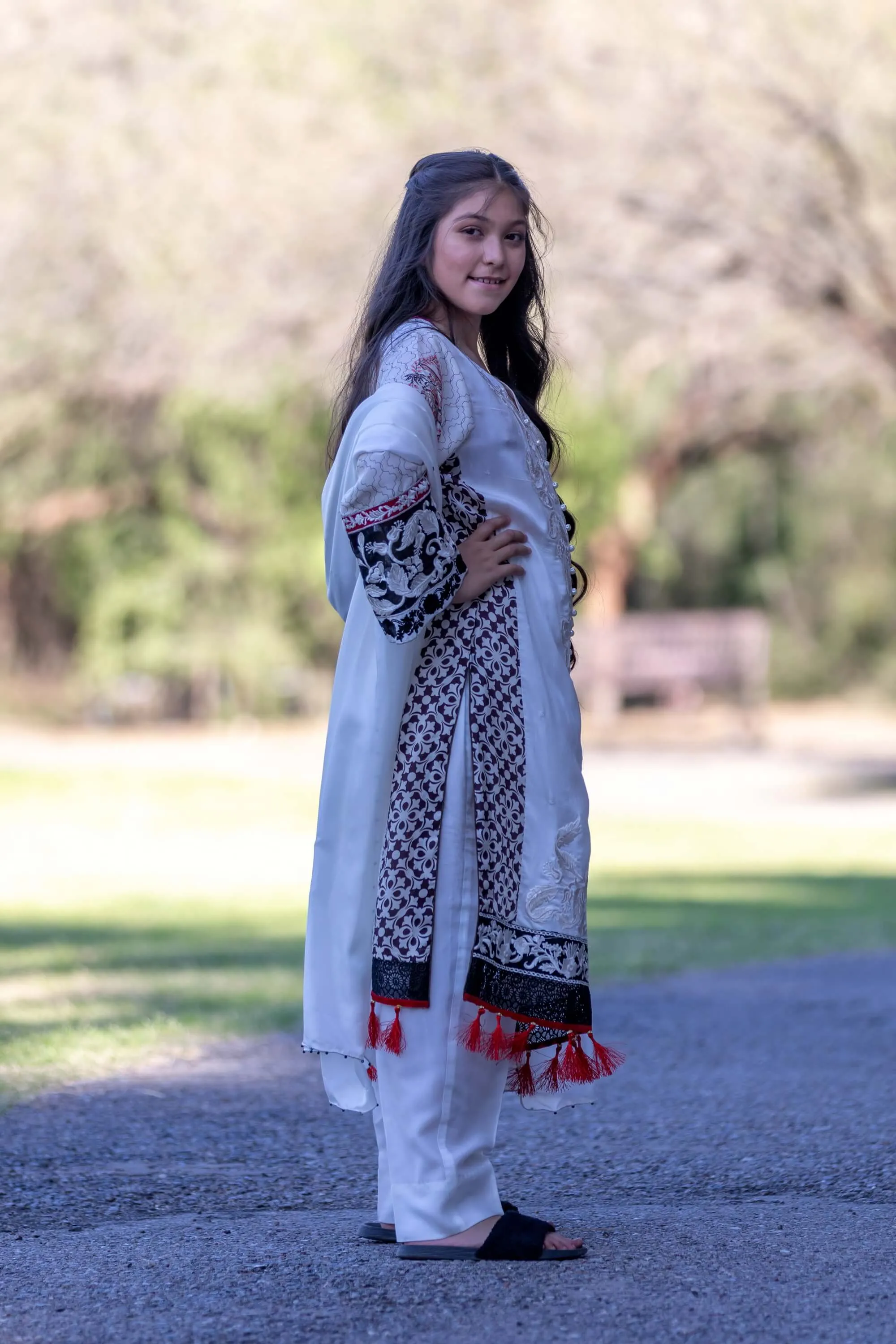 White Silk Cotton Embroidered Salwar Kameez - Suit