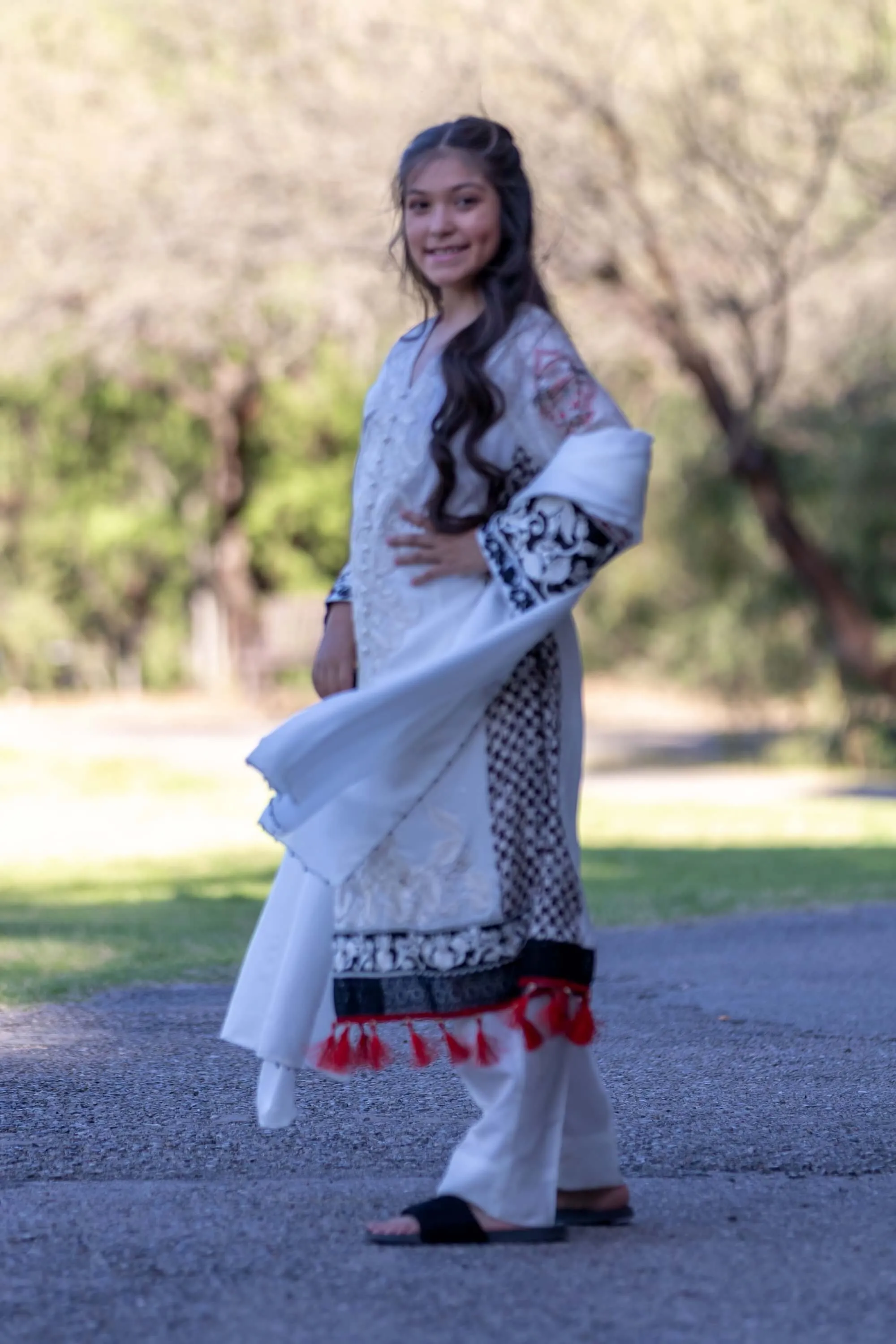White Silk Cotton Embroidered Salwar Kameez - Suit