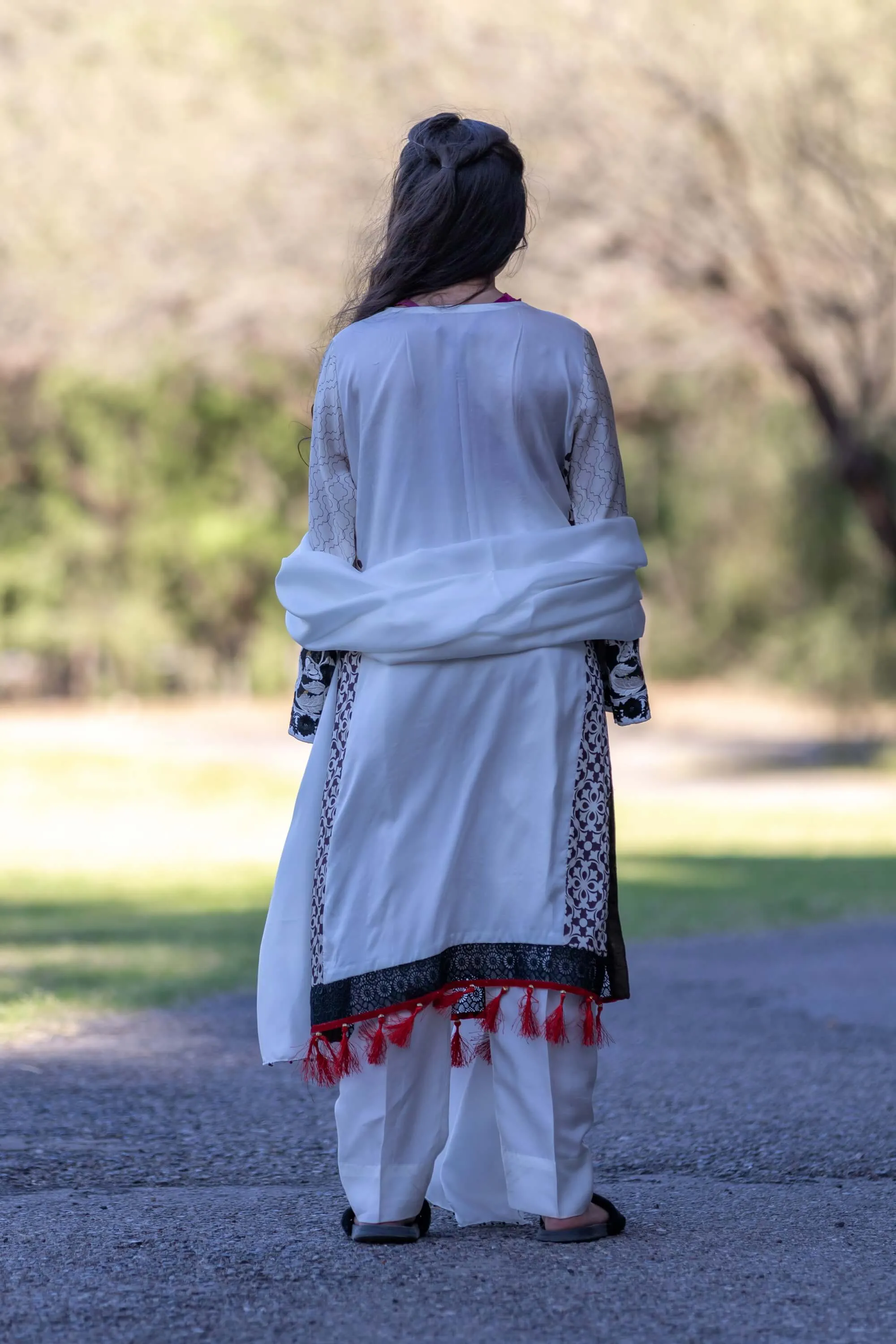 White Silk Cotton Embroidered Salwar Kameez - Suit