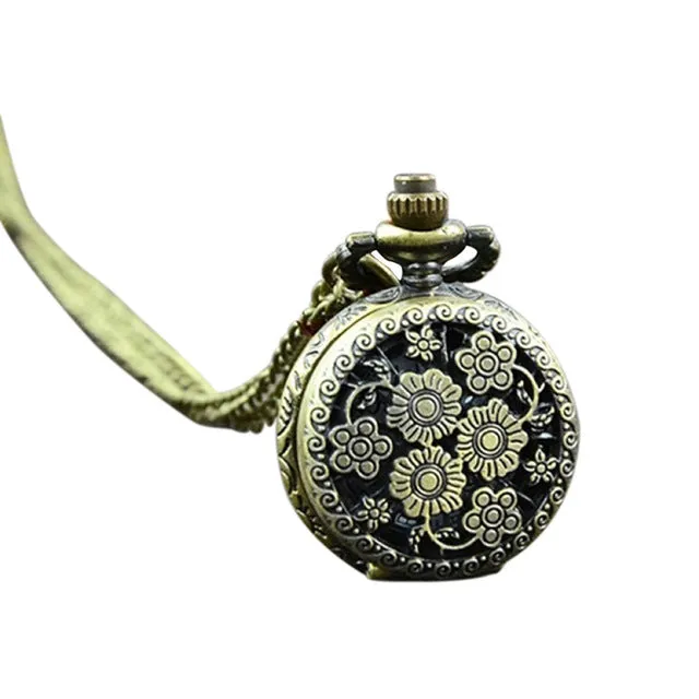 wholesale 2018 Retro Vintage Steampunk Quartz Necklace Carving Pendant Chain Clock Pocket Watch