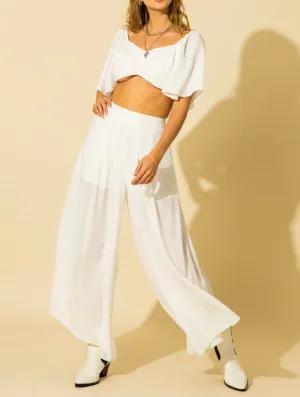 Wide Leg Elastic Waist Pleat Tulip Hem Pant