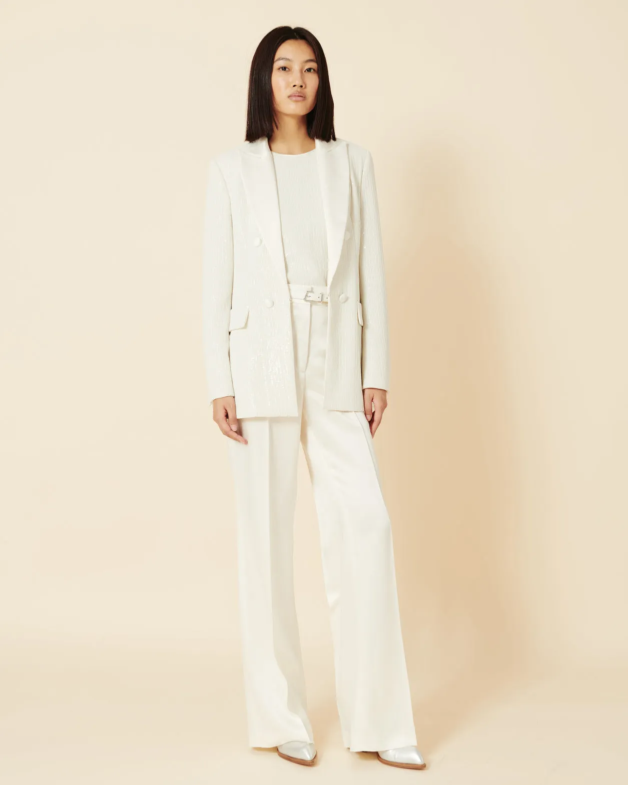 Wide Straight Wool Satin Pants