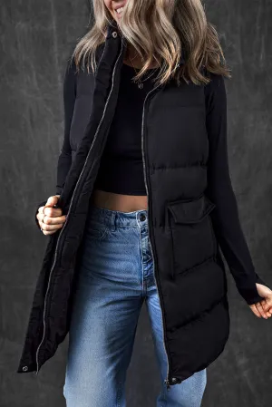 Windproof Longline Full Zipper Puffer Vest