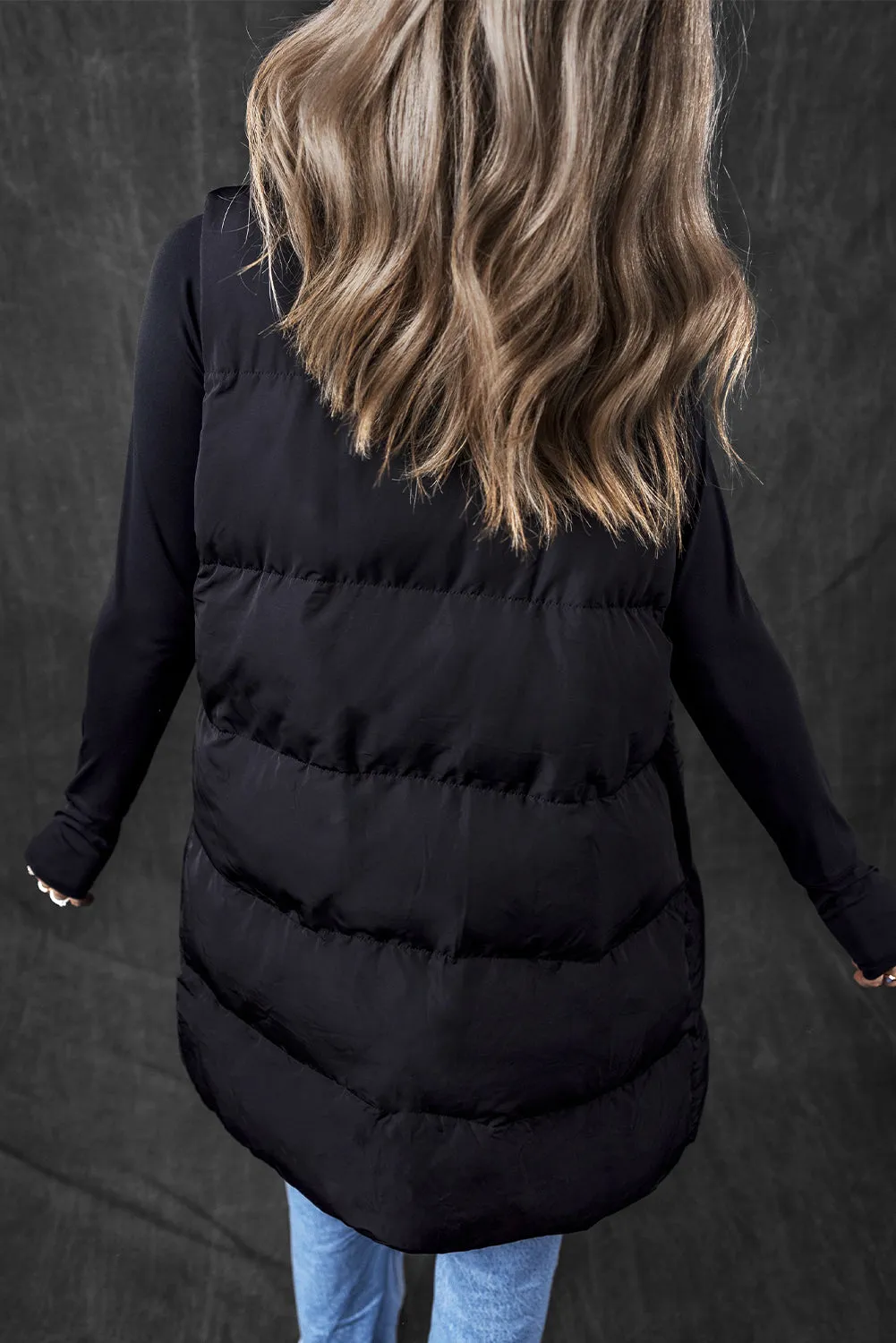 Windproof Longline Full Zipper Puffer Vest