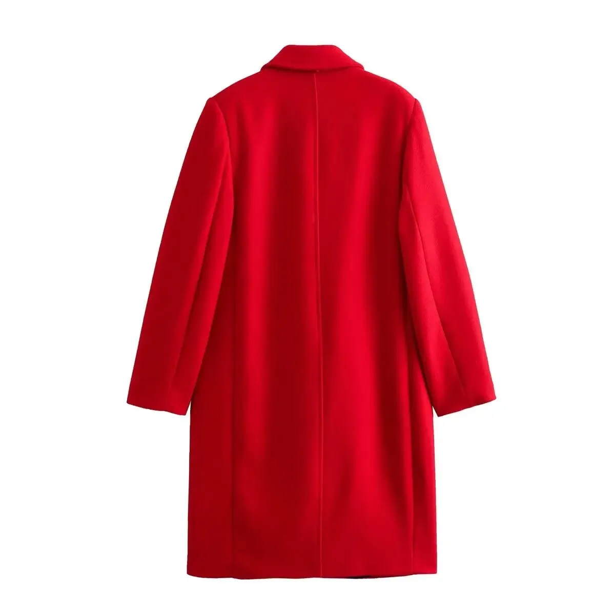 Winter Thick Windbreaker Red Long Blended Button Woolen Loose Retro Coat