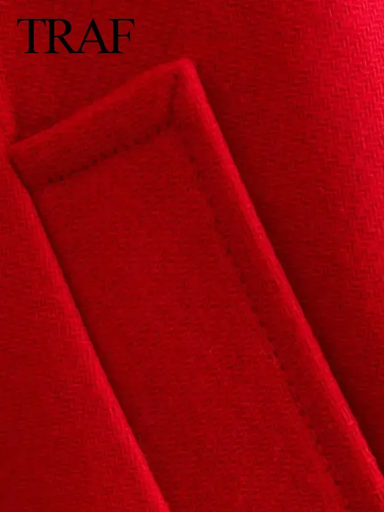 Winter Thick Windbreaker Red Long Blended Button Woolen Loose Retro Coat