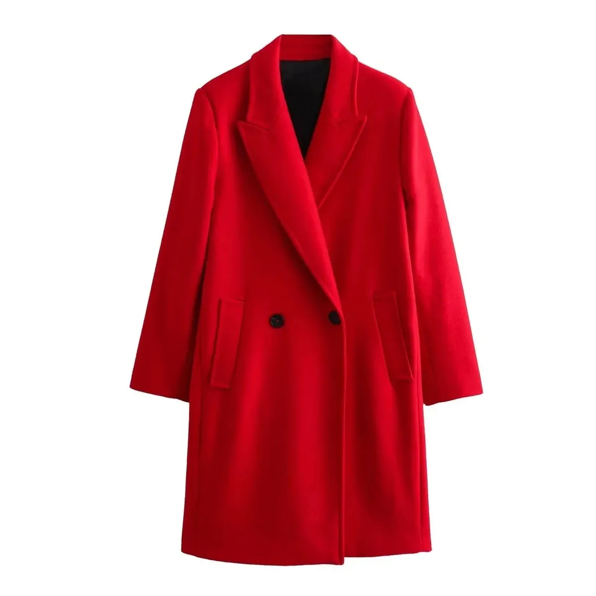 Winter Thick Windbreaker Red Long Blended Button Woolen Loose Retro Coat