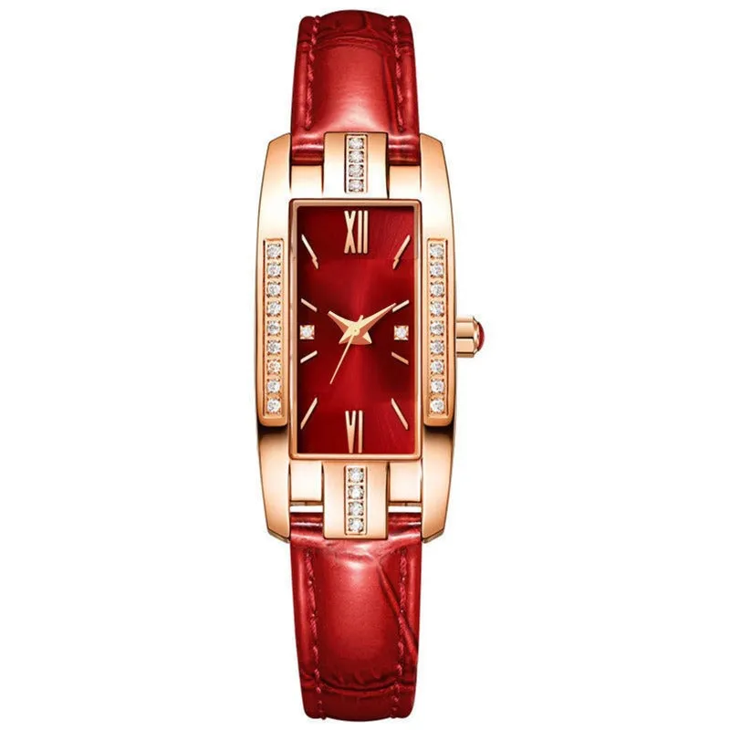 Women Diamond Watch Green Retro Leather Strap Jewelry