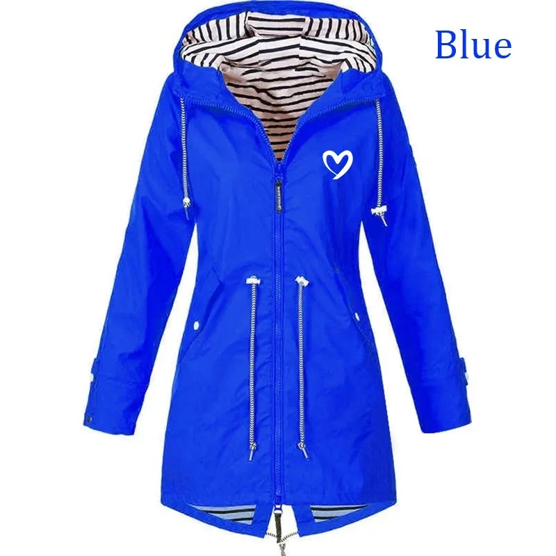 Women Fashion All Seasons Outdoor Waterproof Rain Jacket Casual Loose Plus Size Hooded Windproof Coat Climbing Windbreaker Jacke