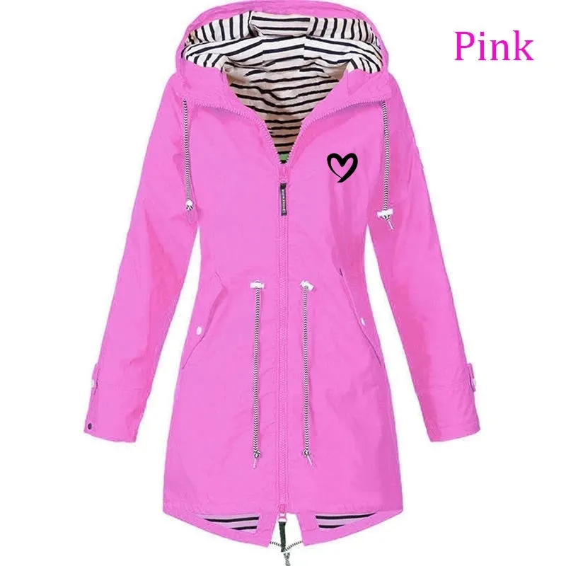 Women Fashion All Seasons Outdoor Waterproof Rain Jacket Casual Loose Plus Size Hooded Windproof Coat Climbing Windbreaker Jacke