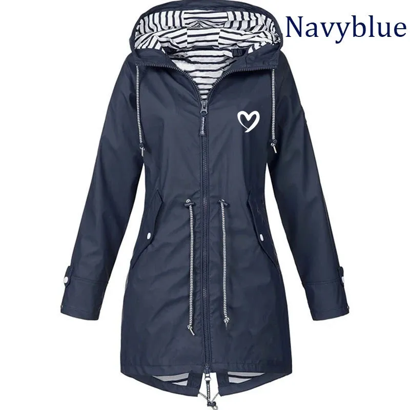 Women Fashion All Seasons Outdoor Waterproof Rain Jacket Casual Loose Plus Size Hooded Windproof Coat Climbing Windbreaker Jacke