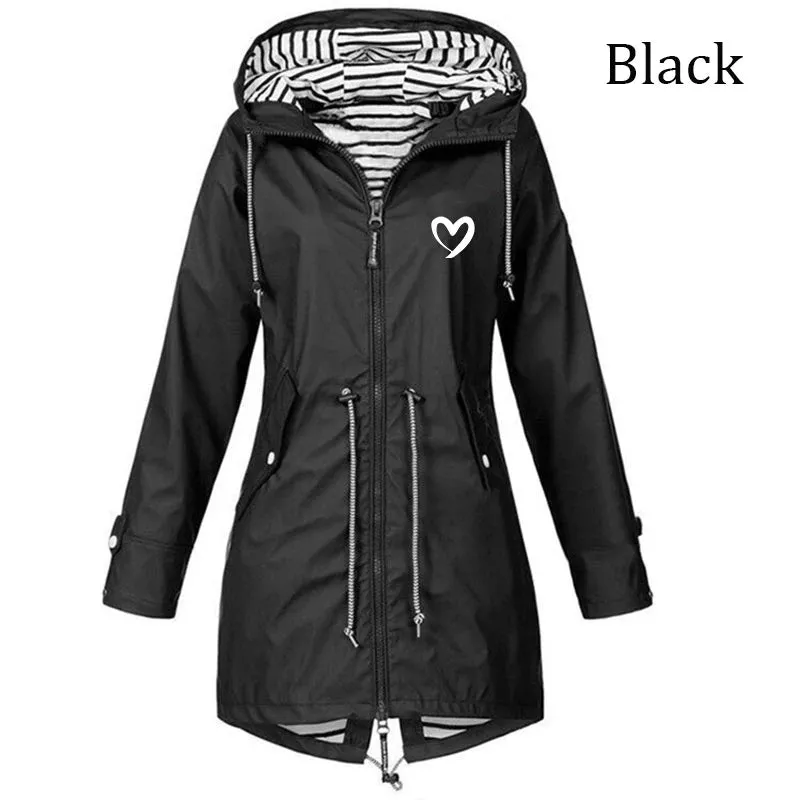Women Fashion All Seasons Outdoor Waterproof Rain Jacket Casual Loose Plus Size Hooded Windproof Coat Climbing Windbreaker Jacke