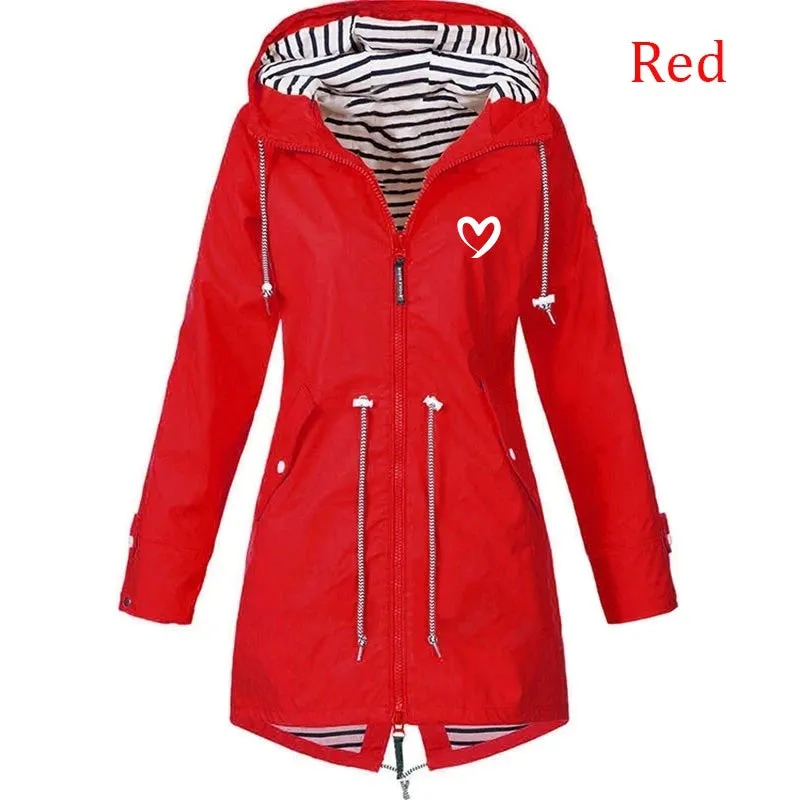Women Fashion All Seasons Outdoor Waterproof Rain Jacket Casual Loose Plus Size Hooded Windproof Coat Climbing Windbreaker Jacke