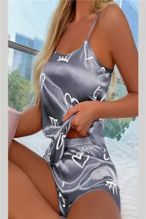 Women Ice Silk Pajamas Set