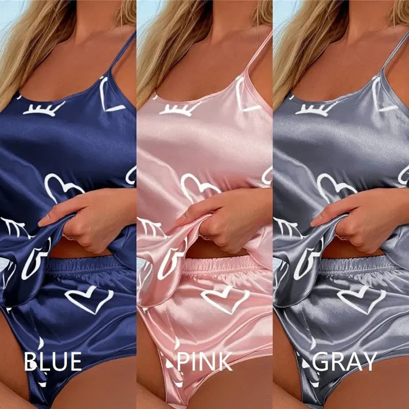 Women Ice Silk Pajamas Set