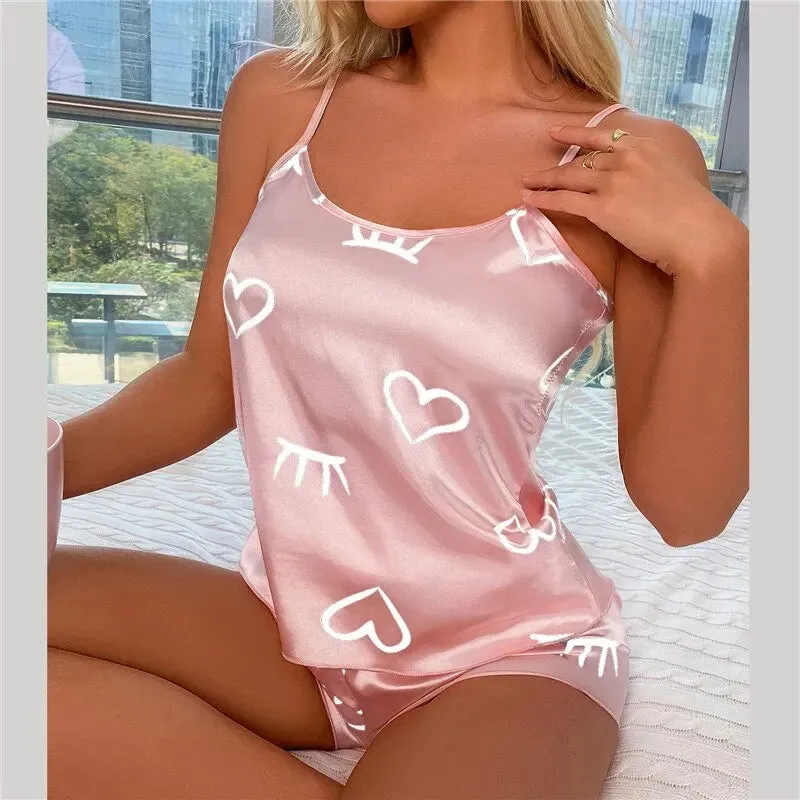 Women Ice Silk Pajamas Set