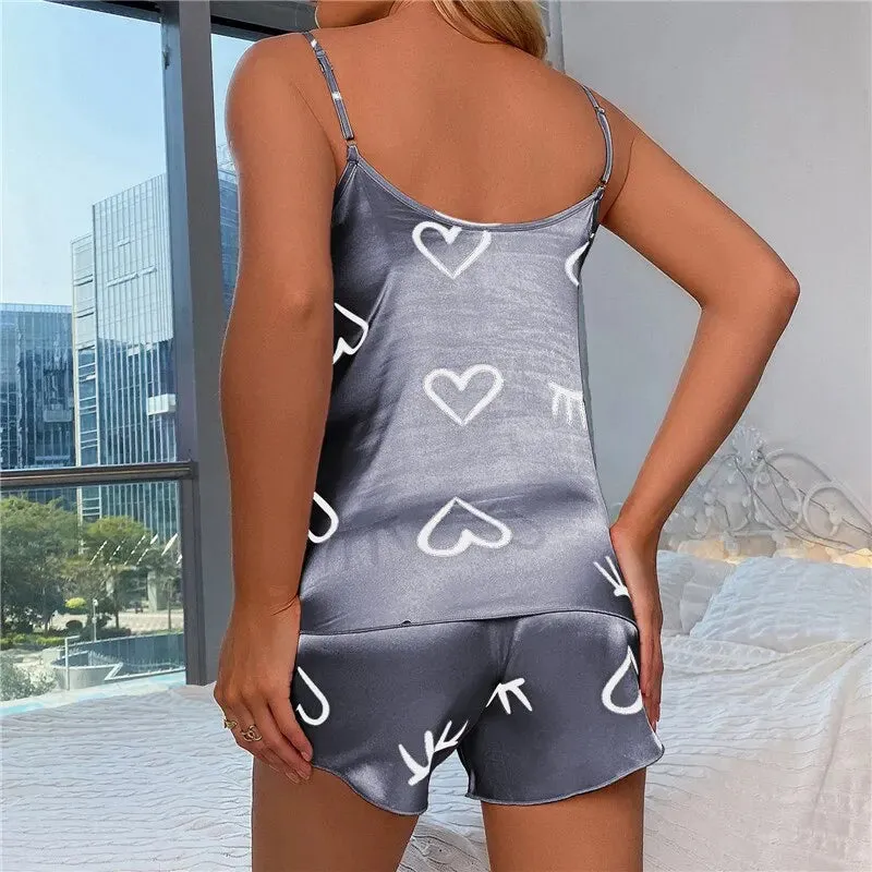 Women Ice Silk Pajamas Set
