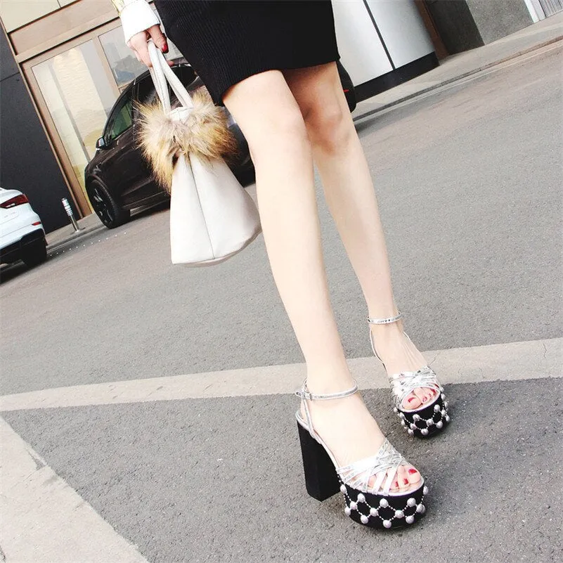 Women Sandals Thin Strap Buckle Super High Heels Party Night Club Shoes