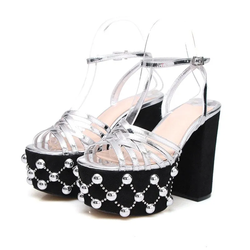 Women Sandals Thin Strap Buckle Super High Heels Party Night Club Shoes