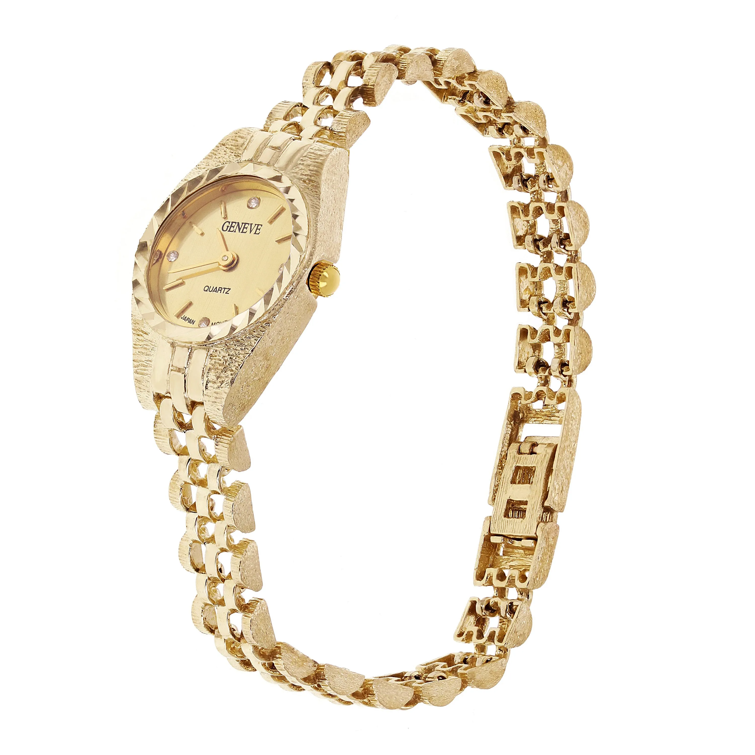 Women's 10k Yellow Gold Watch Link Geneve Diamond Wrist Watch 6-8"