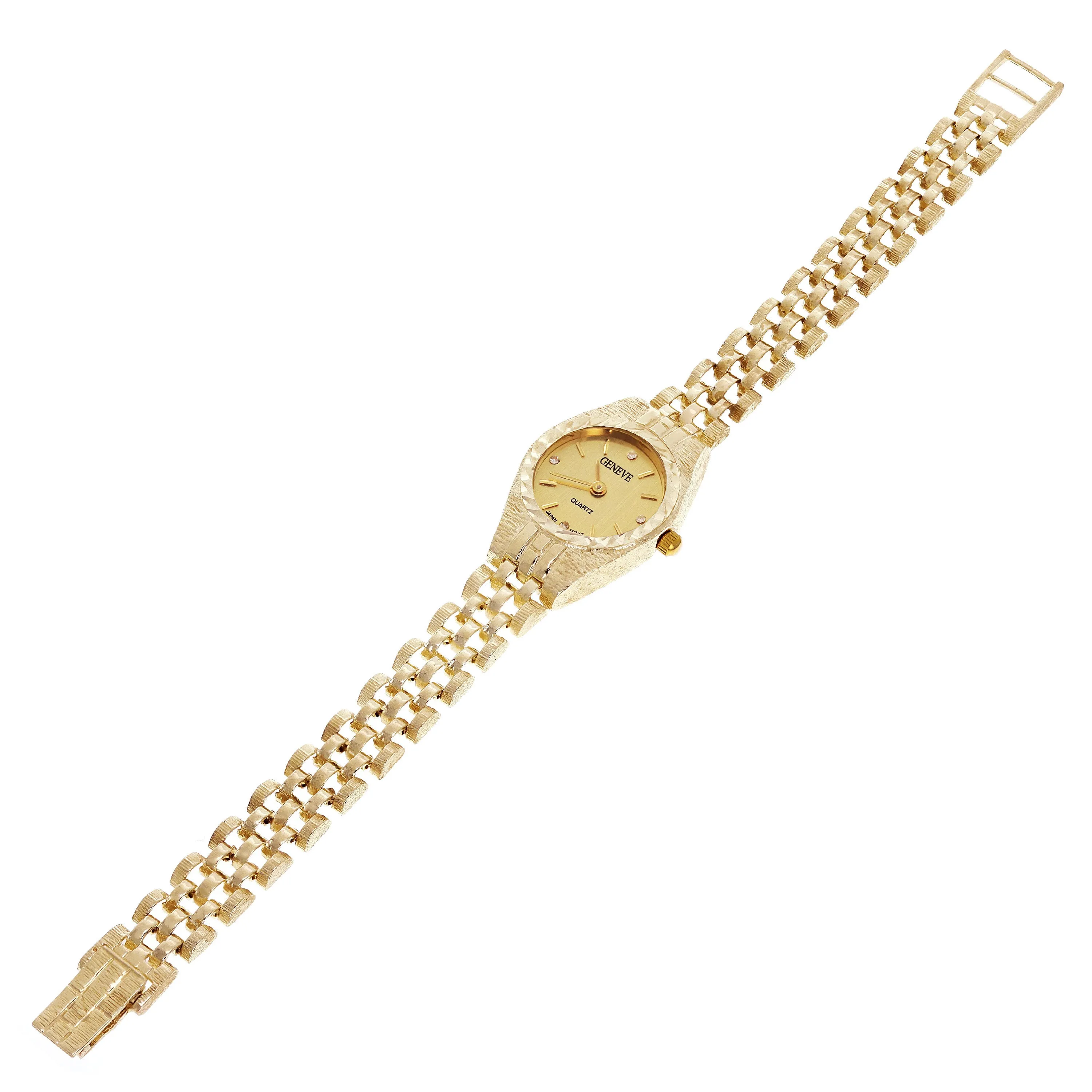 Women's 10k Yellow Gold Watch Link Geneve Diamond Wrist Watch 6-8"