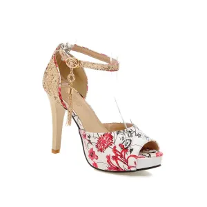 Women's Asymmetry Flora Rhinestone Pointed Toe High Heel Platform Sandals
