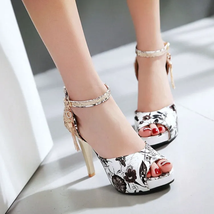 Women's Asymmetry Flora Rhinestone Pointed Toe High Heel Platform Sandals