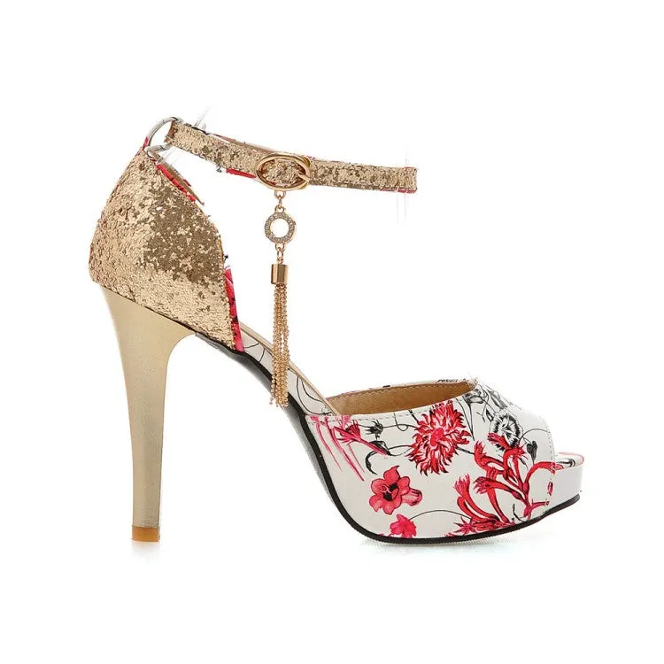 Women's Asymmetry Flora Rhinestone Pointed Toe High Heel Platform Sandals