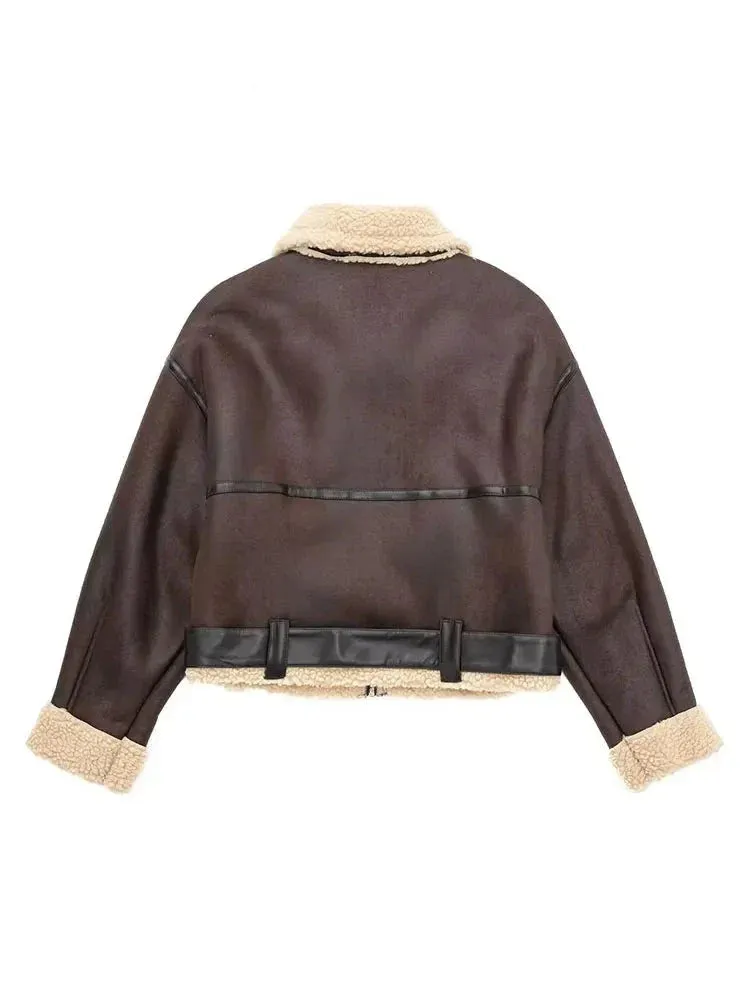 Women's Belted Thick Long Sleeves Coat