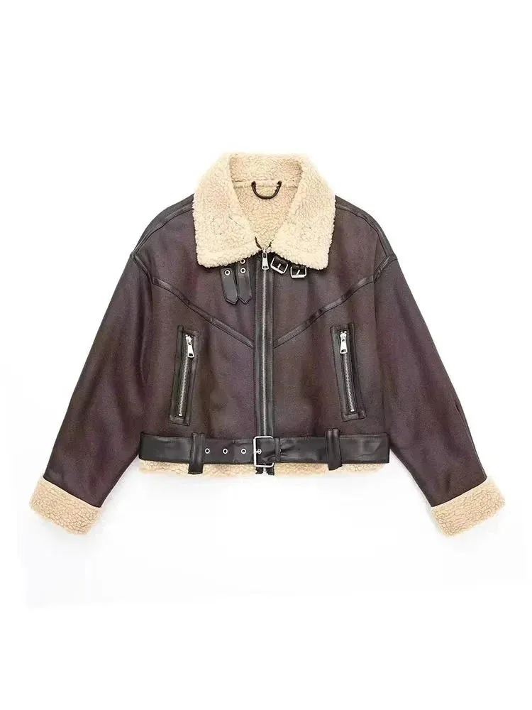 Women's Belted Thick Long Sleeves Coat