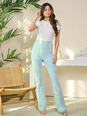 WOMEN'S ELASTIC WAIST GRAPHIC COLORBLOCK WIDE LEG PANTS