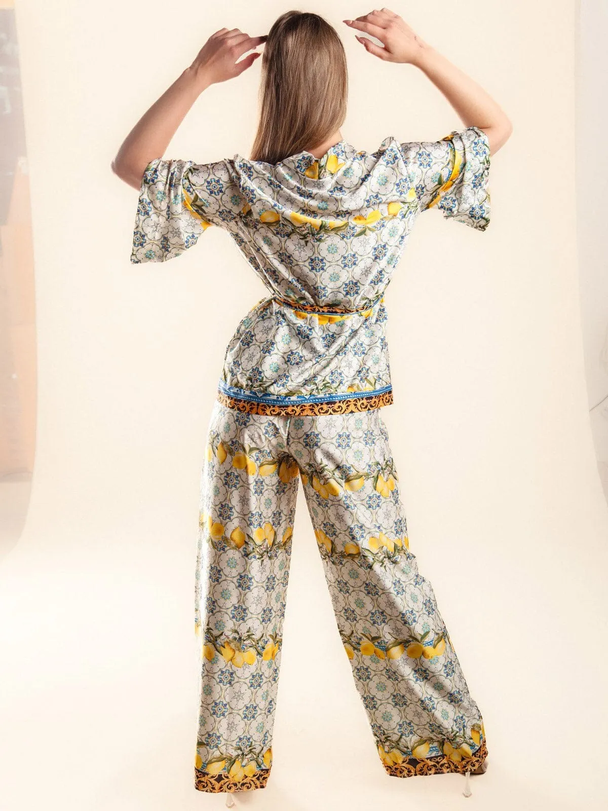 WOMEN'S ELASTIC WAIST MULTI PRINT WIDE LEG PANTS