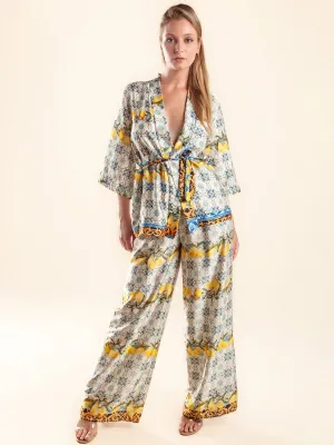 WOMEN'S ELASTIC WAIST MULTI PRINT WIDE LEG PANTS
