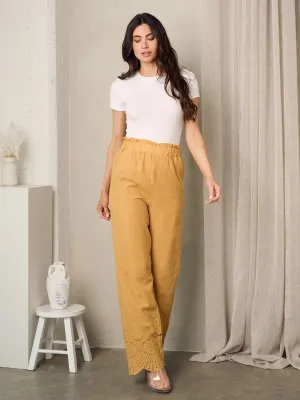 WOMEN'S ELASTIC WAIST POCKETS EYELET DETAILED LEG PANTS