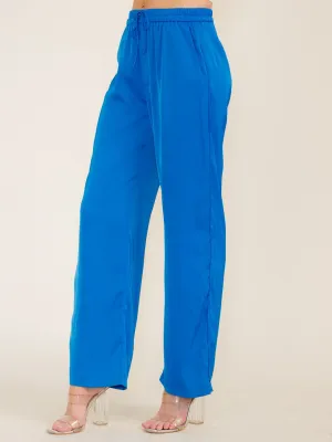 WOMEN'S ELASTIC WAIST POCKETS WIDE LEG PANTS