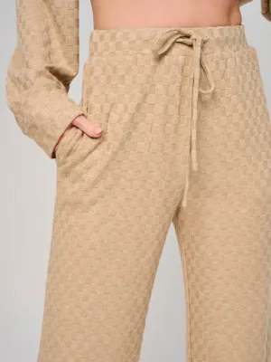 WOMEN'S ELASTIC WAIST SELF TIE FRONT POCKETS CHECKER WIDE LEG PANTS