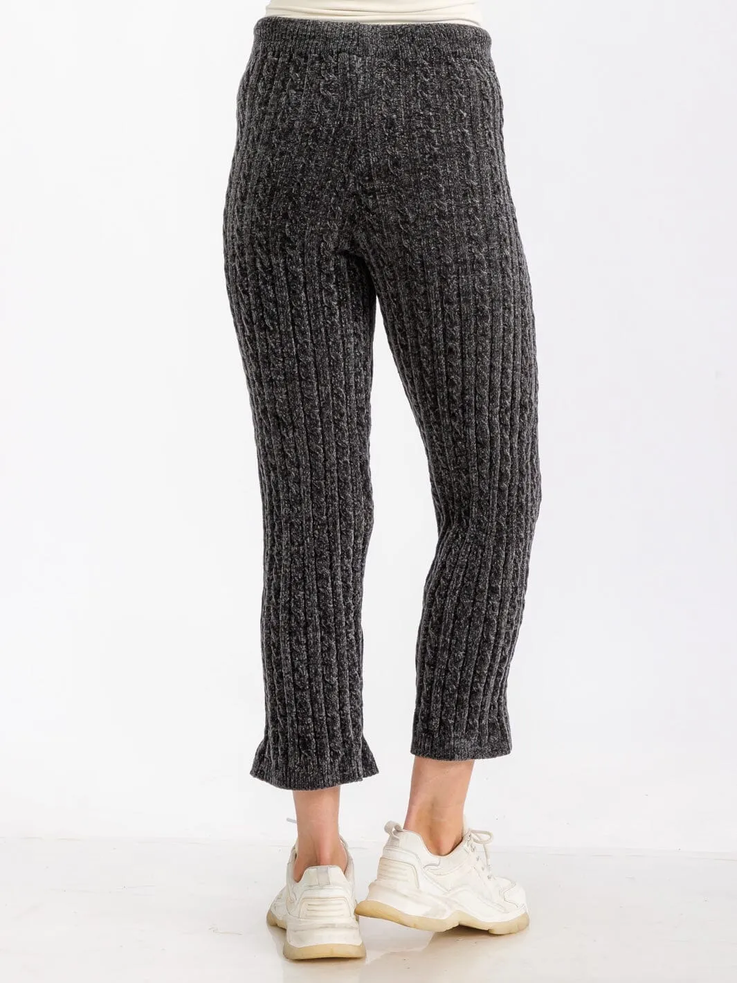 WOMEN'S ELASTIC WAIST SELF TIE KNIT SKINNY LEG SWEAT PANTS