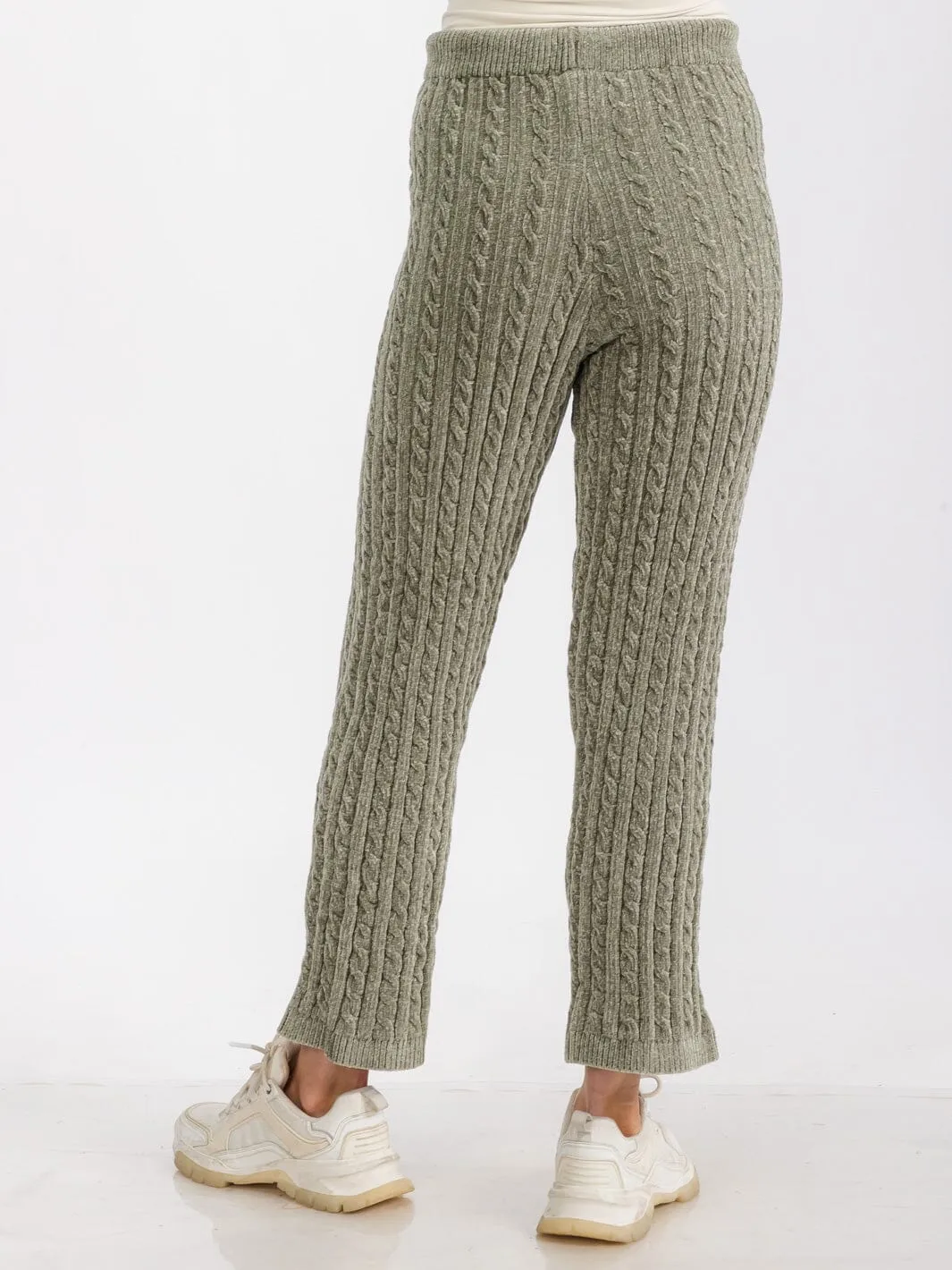 WOMEN'S ELASTIC WAIST SELF TIE KNIT SKINNY LEG SWEAT PANTS