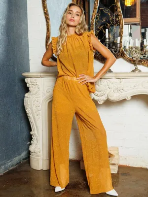 WOMEN'S ELASTIC WAIST SHIMMER WIDE LEG PANTS