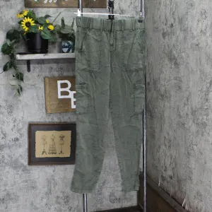 Womens Elastic Waist Smooth Denim Pants Green See Measurements