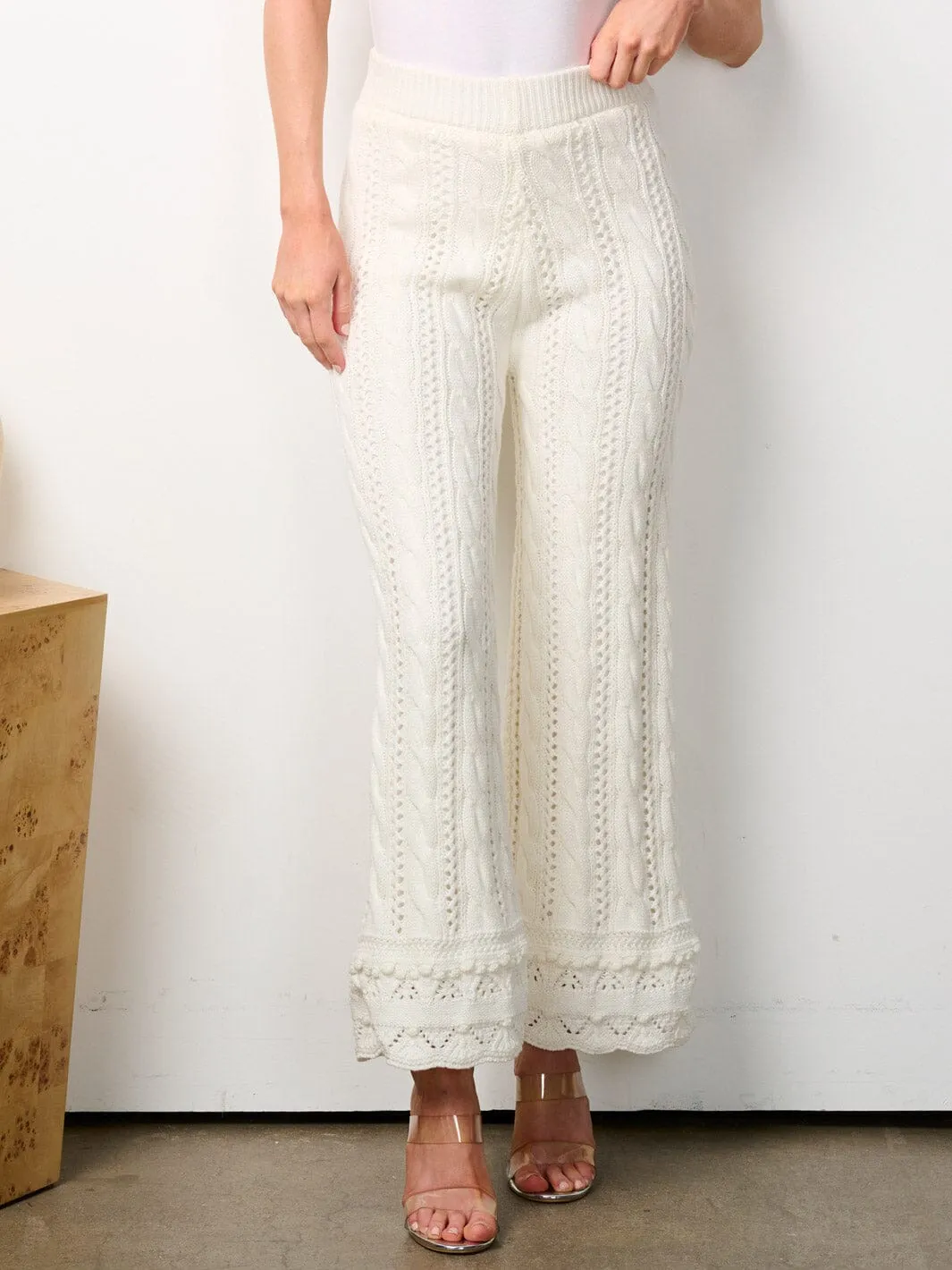 WOMEN'S ELASTIC WAIST WIDE LEG CROCHET PANTS