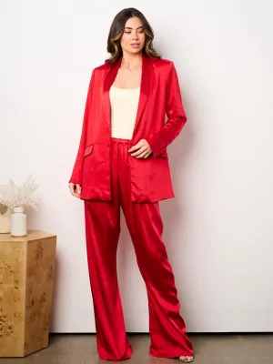 WOMEN'S ELASTIC WAIST WIDE LEG SATIN PANTS