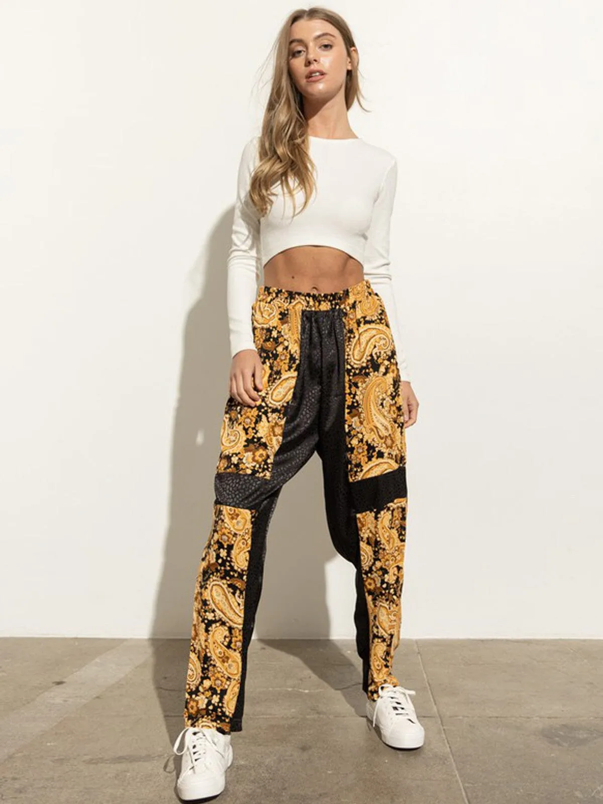 WOMEN'S MULTI PRINT ELASTIC WAIST PANTS