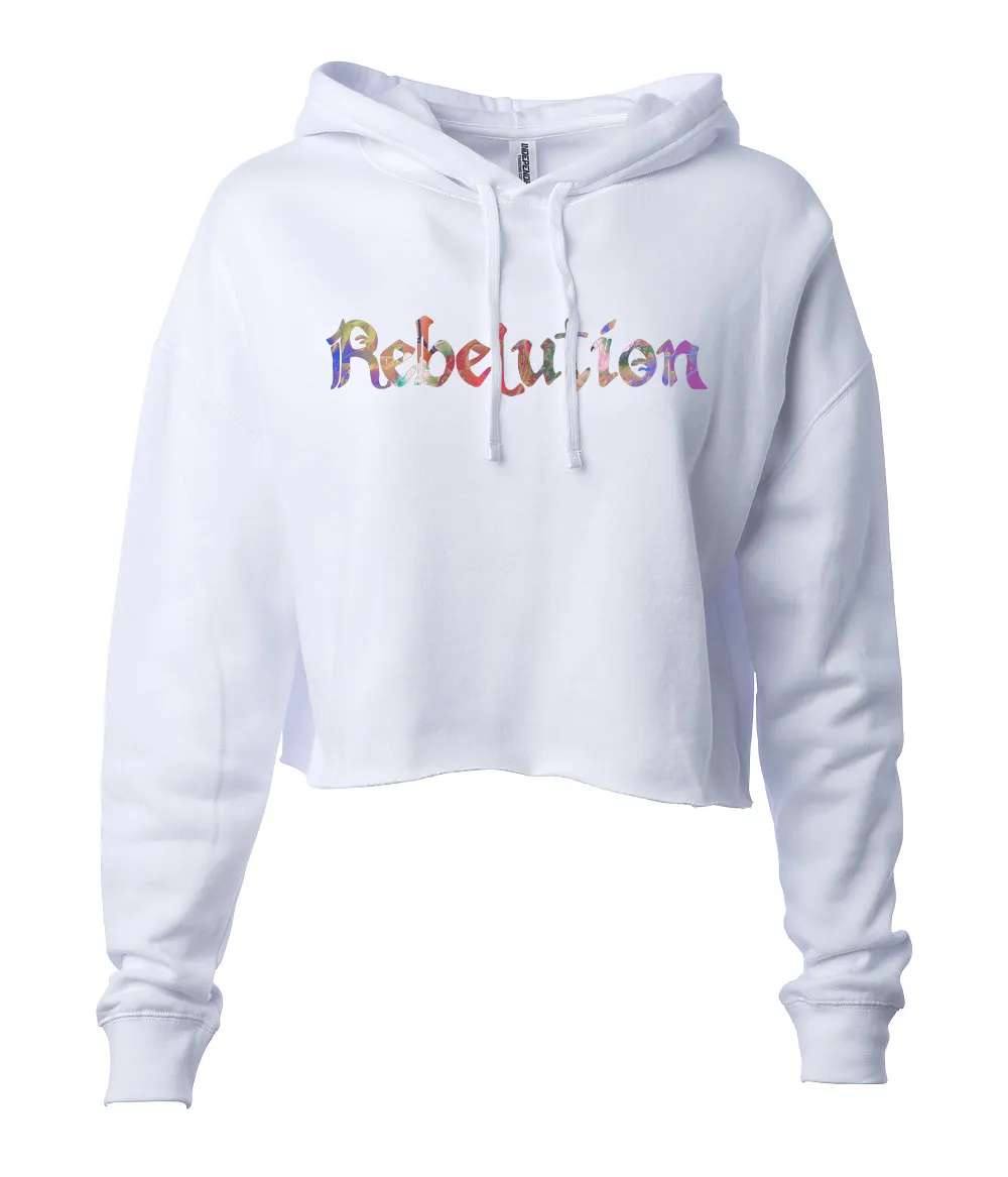Women's Multicolored Logo Crop Hoodie (White)
